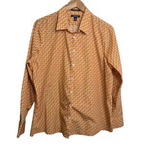 Lands' End Long Sleeve Pink Orange Geometric Button Up Blouse SZ 18 Office